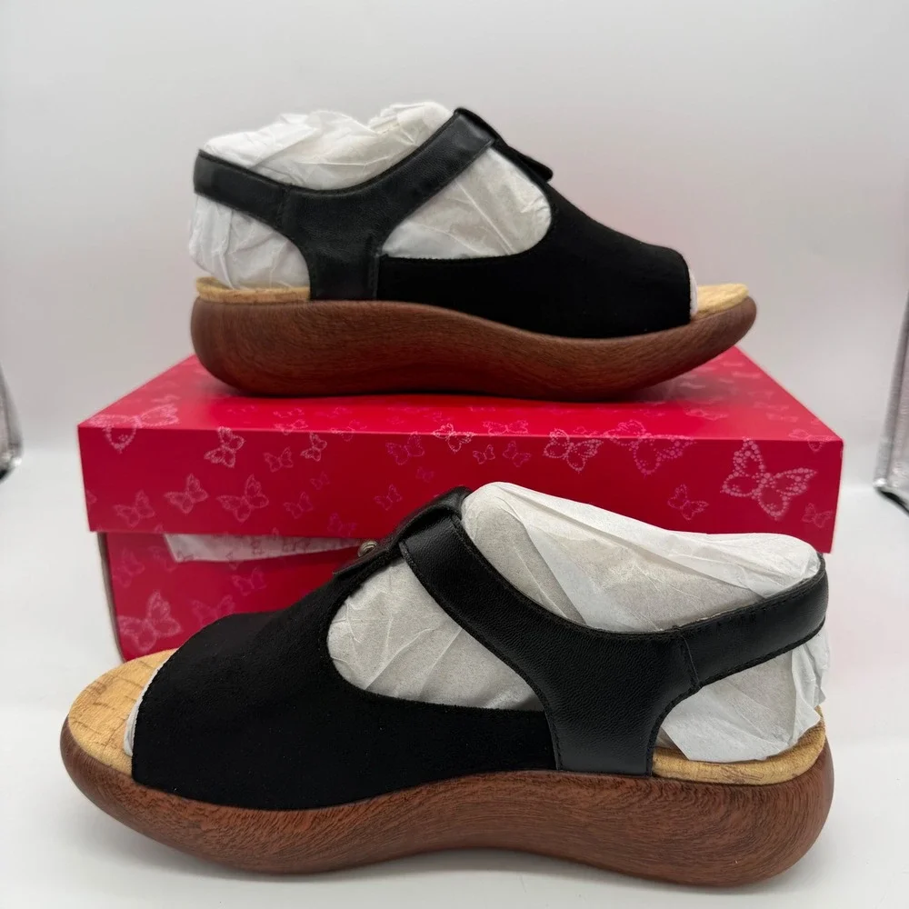 Alegria Betsie Stretch Black Platform Sandals BSE-6146 Womens 37 US 7-7.5 New